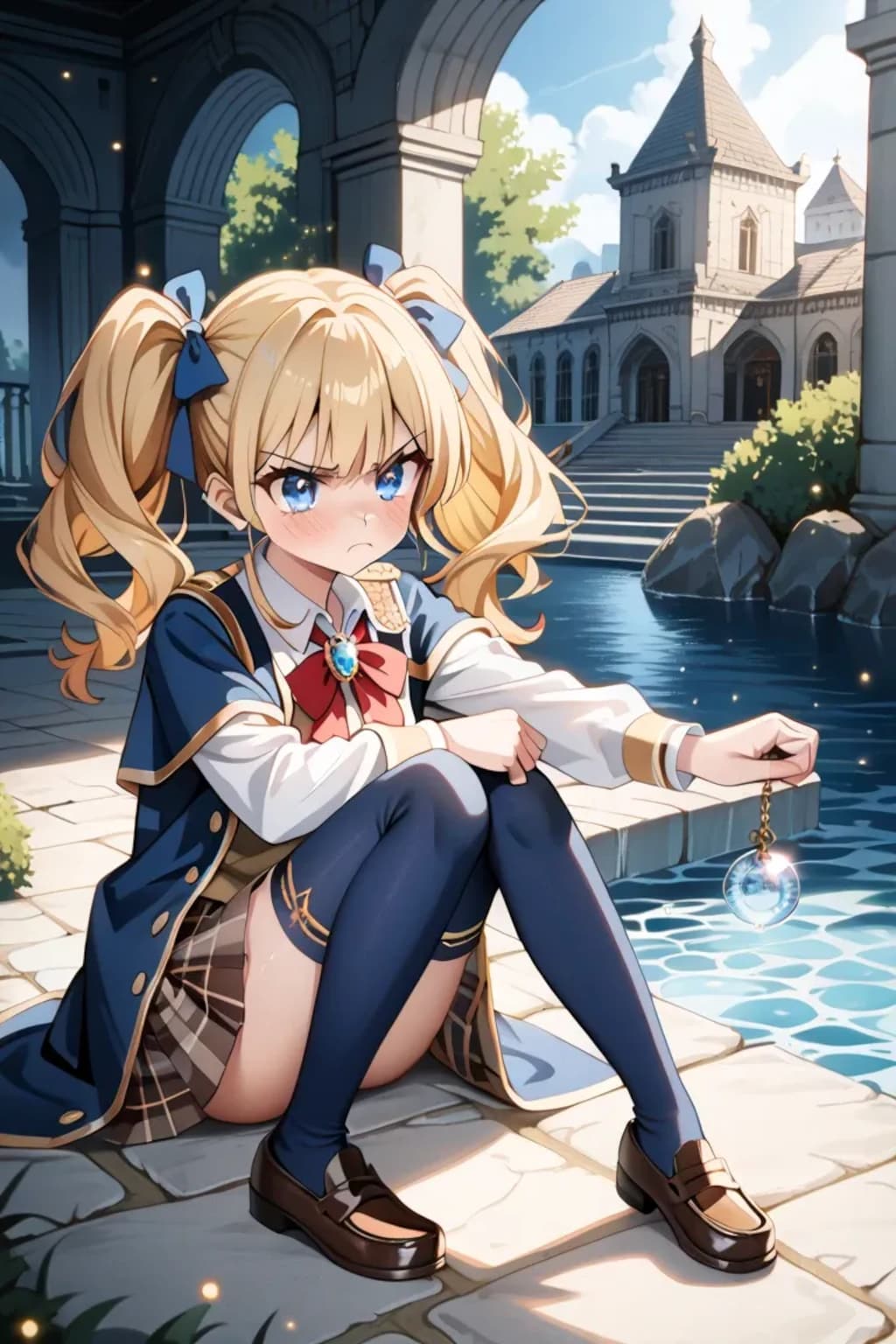 水辺でツン顔♡ 金髪ツインテ制服莉奈がかわいい…🌊