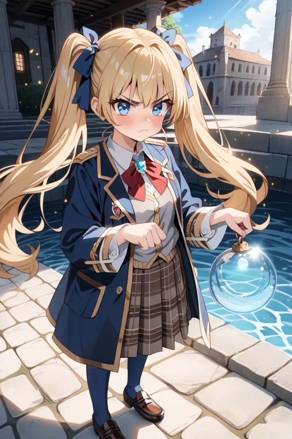 水辺でツン顔♡ 金髪ツインテ制服莉奈がかわいい…🌊