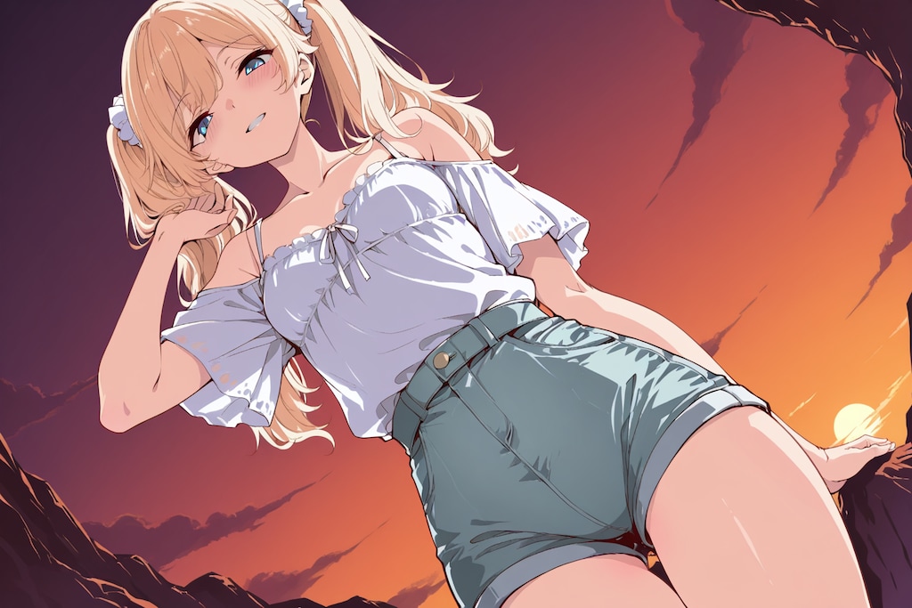 夕焼けと少女