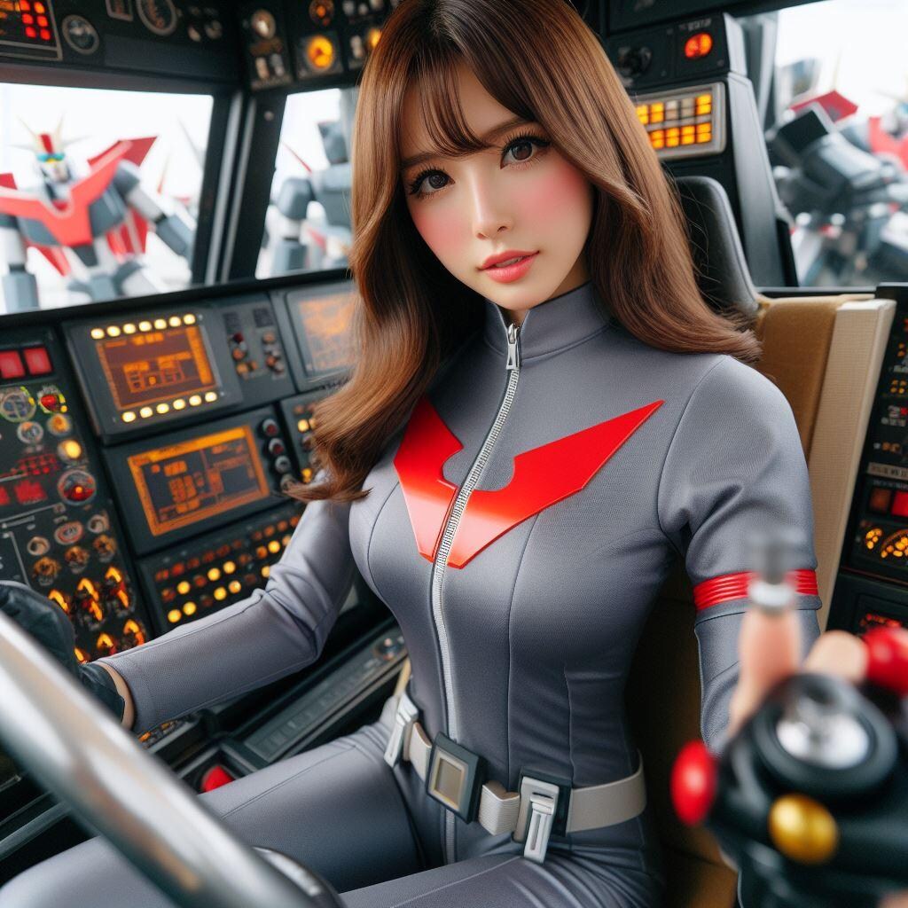 美人のお姉さんが操縦するスーパーロボットのコックピット