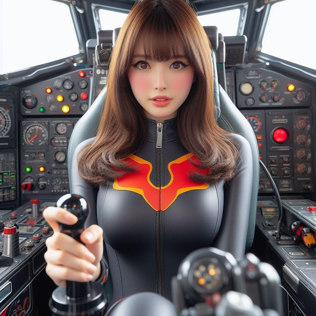 美人のお姉さんが操縦するスーパーロボットのコックピット