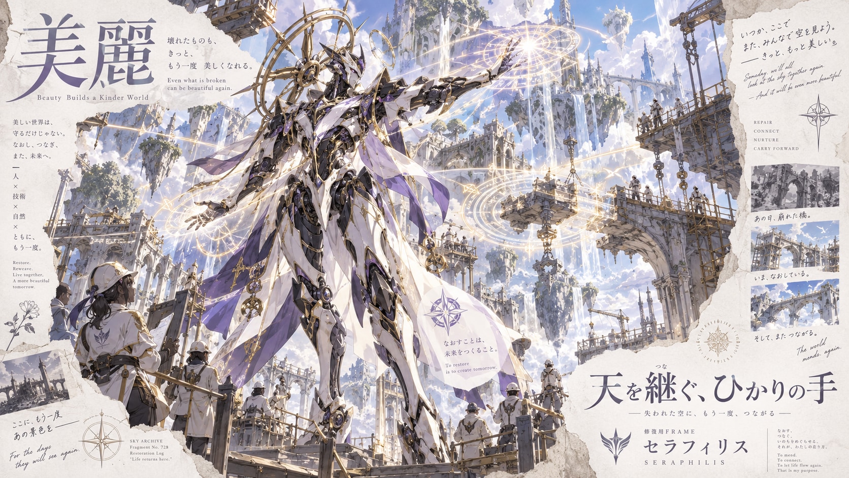 Seraphilis — The Hand That Inherits the Sky  Beauty builds a kinder world.  Above the ruins of broke | の人気AIイラスト・グラビア