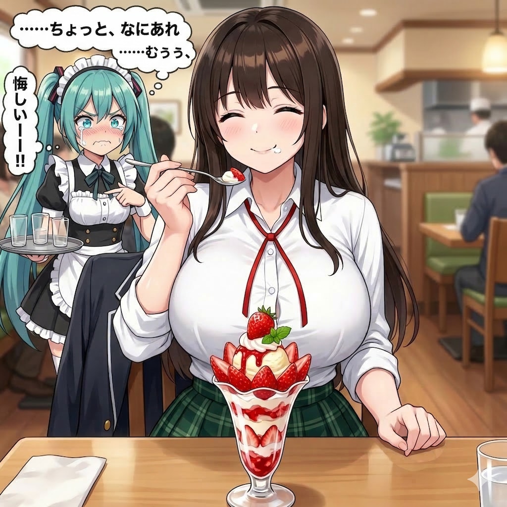 苺パフェを食べている宣子さん😌