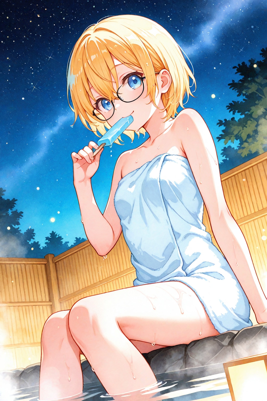 夏の露天風呂は