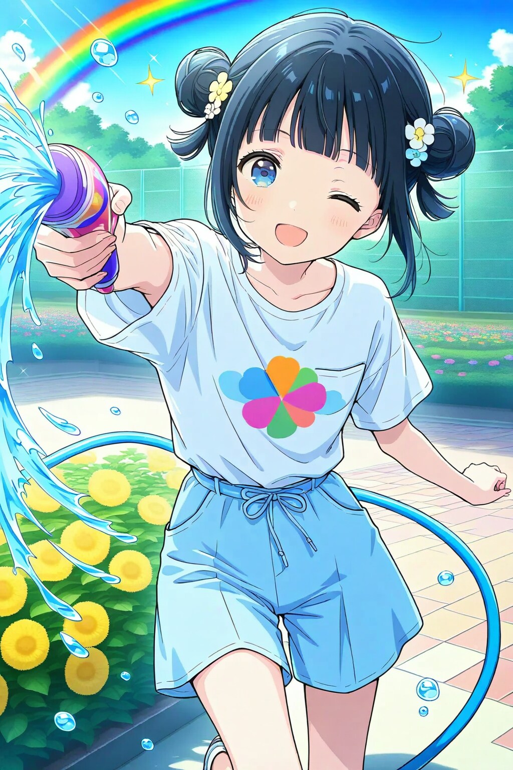 水遊び💦のおだんごちゃん🍡✨ | の人気AIイラスト・グラビア