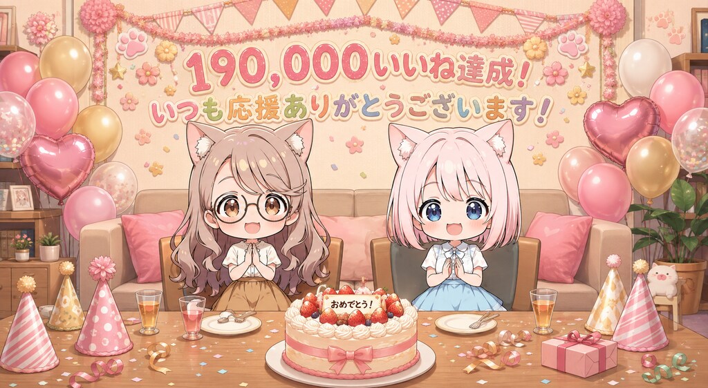 こんばんにゃん！19万いいね&900フォロワー達成！応援ありがとにゃん！
