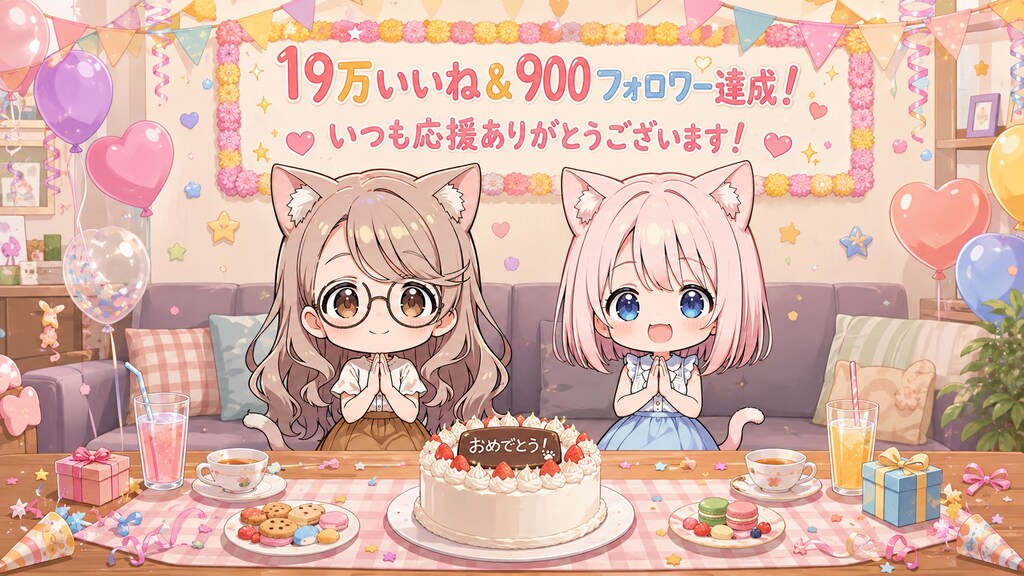こんばんにゃん！19万いいね&900フォロワー達成！応援ありがとにゃん！