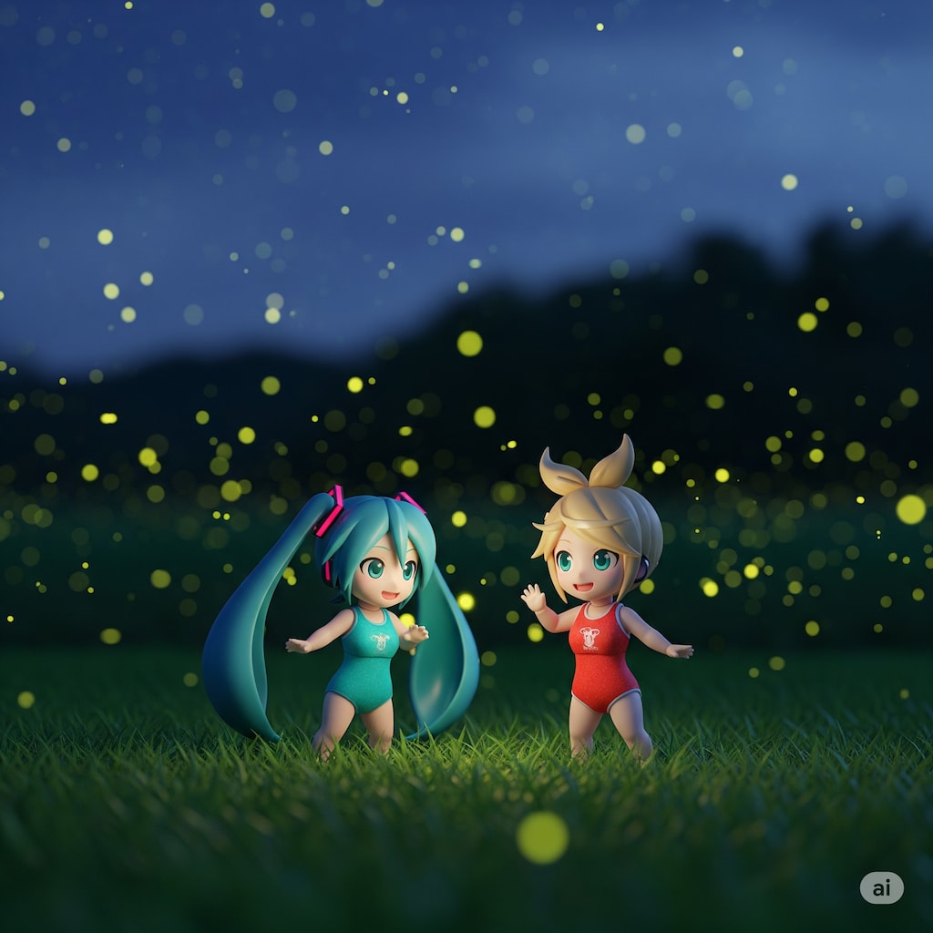 ミクちゃんとリンちゃんと蛍