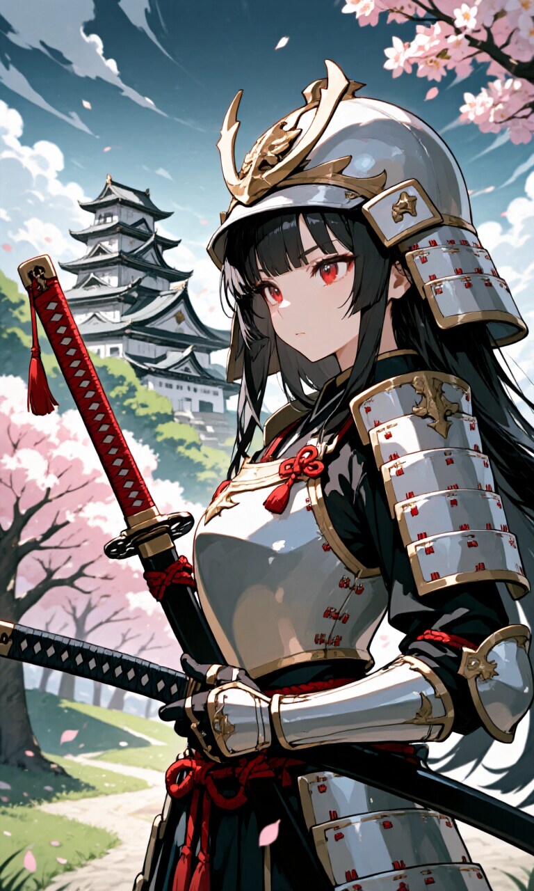 シルバーメタリックカラーの五月人形コスプレをする女の子