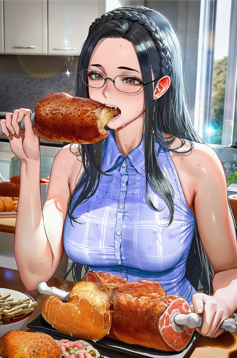 台風が近づくとママはとにかく肉が食べたくなるらしい🤤♥️🍖 | の人気AIイラスト・グラビア