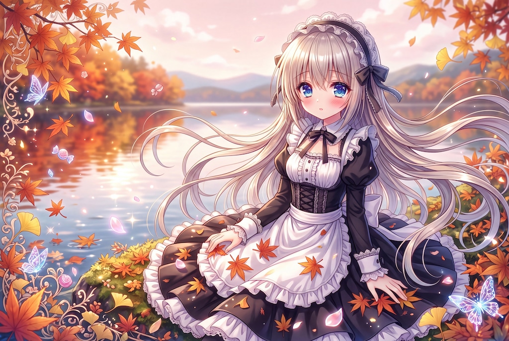 秋湖に映る静謐の乙女