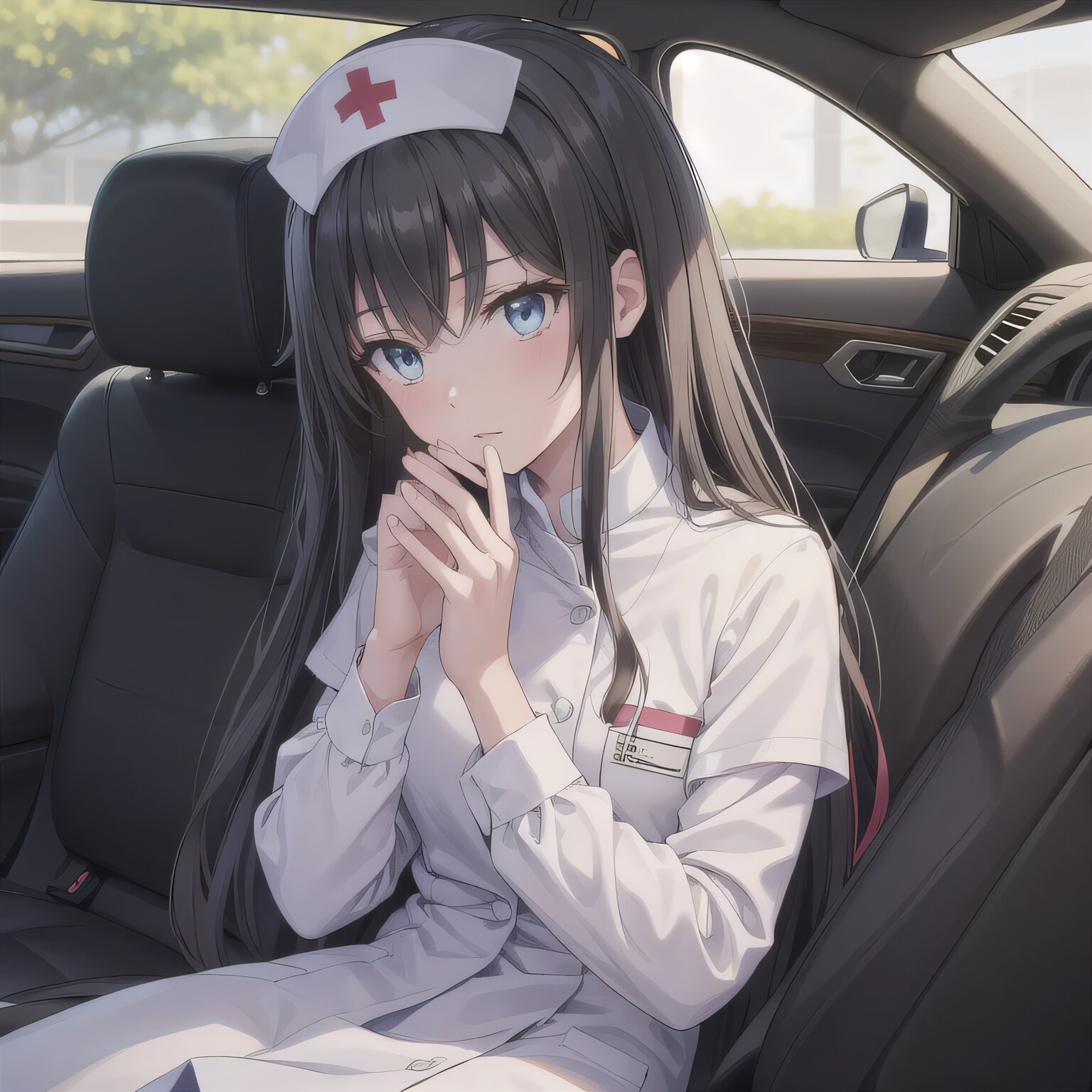 黒髪ロングで車内の少女１８ | の人気AIイラスト・グラビア