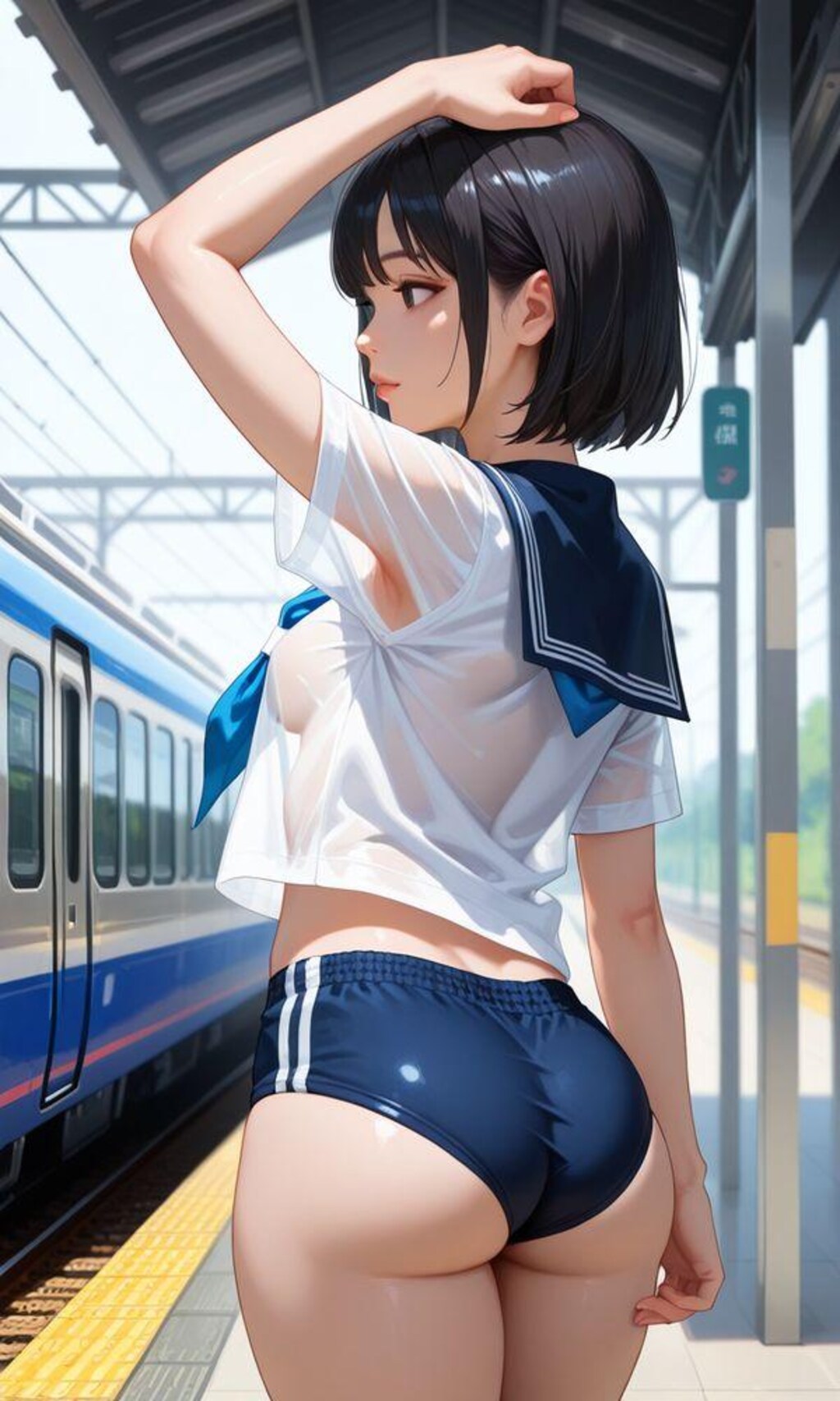 シースルーで見えちゃう腋とプリプリのお尻のセーラーブルマちゃん