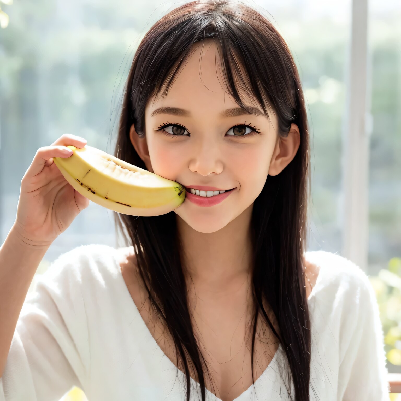 黒髪ロングでバナナの美女１５ | の人気AIイラスト・グラビア
