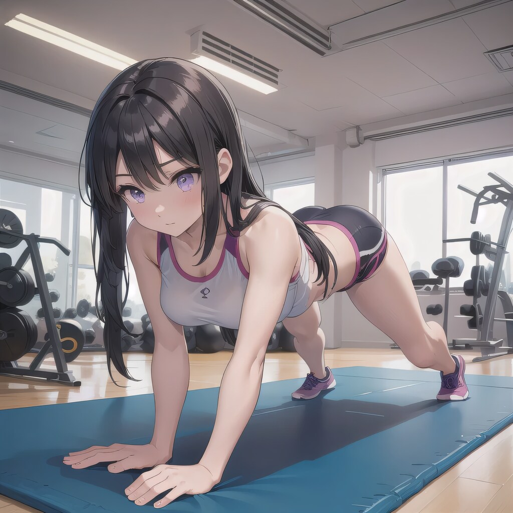 黒髪ロングで筋トレの少女１５