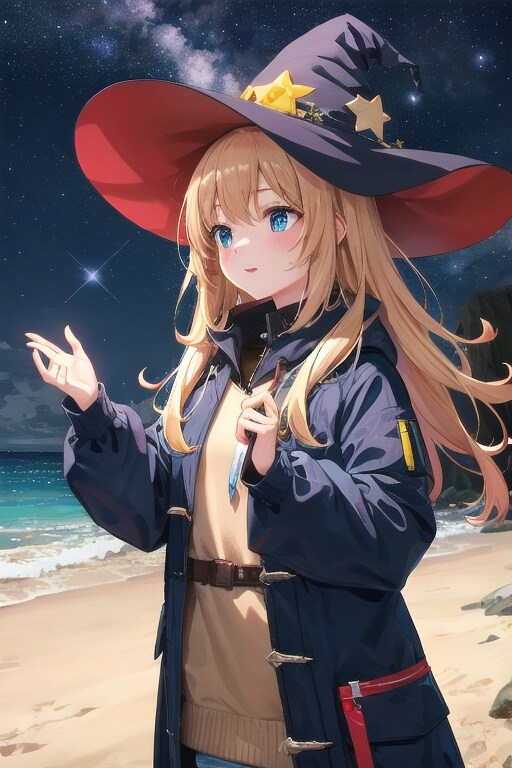 砂浜の魔女と星空 | の人気AIイラスト・グラビア