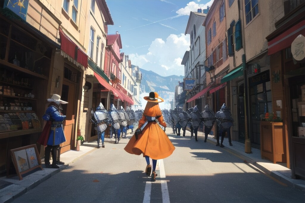 町につきましたが、兵隊さんに囲まれました。