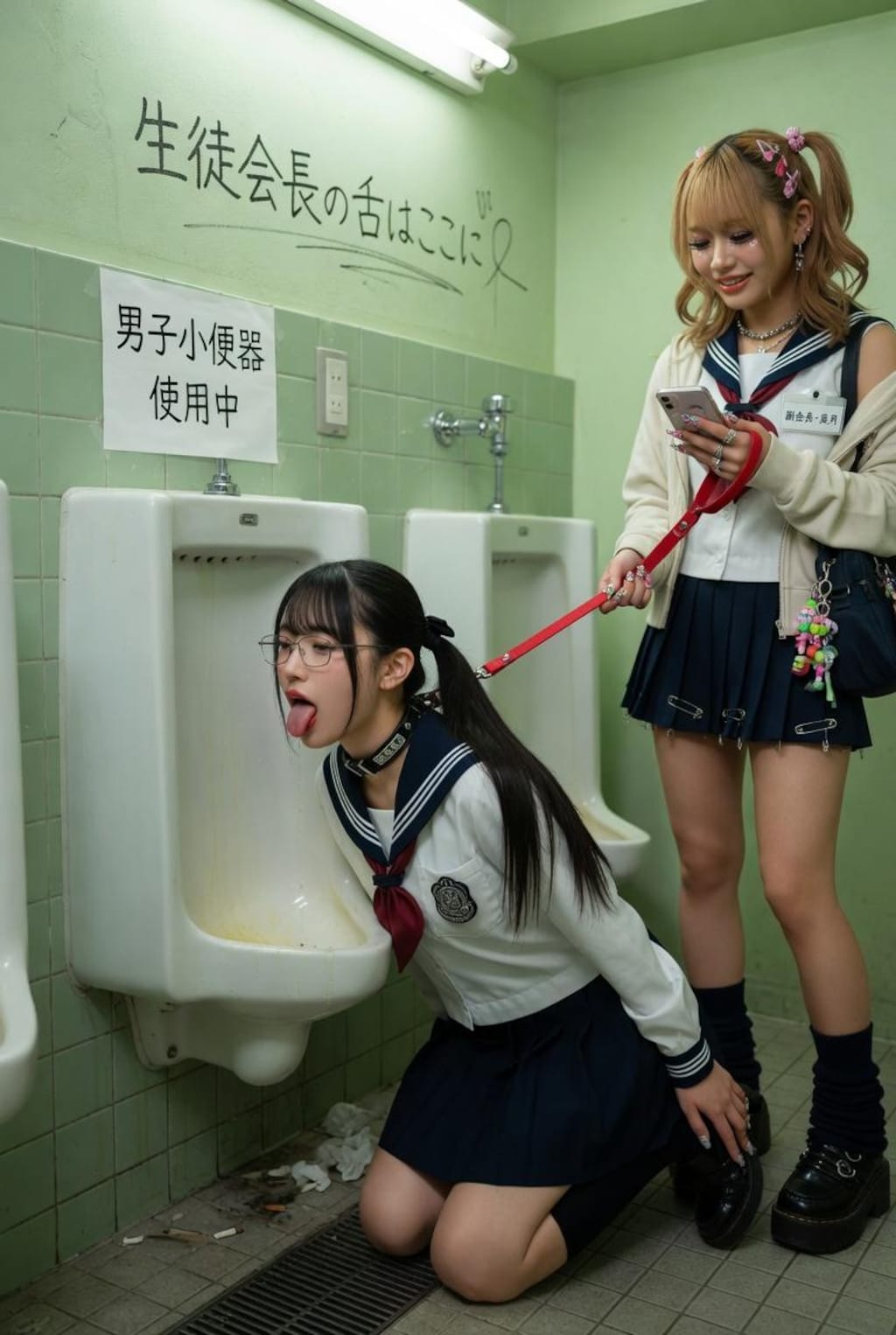 生徒会長がトイレ清掃中