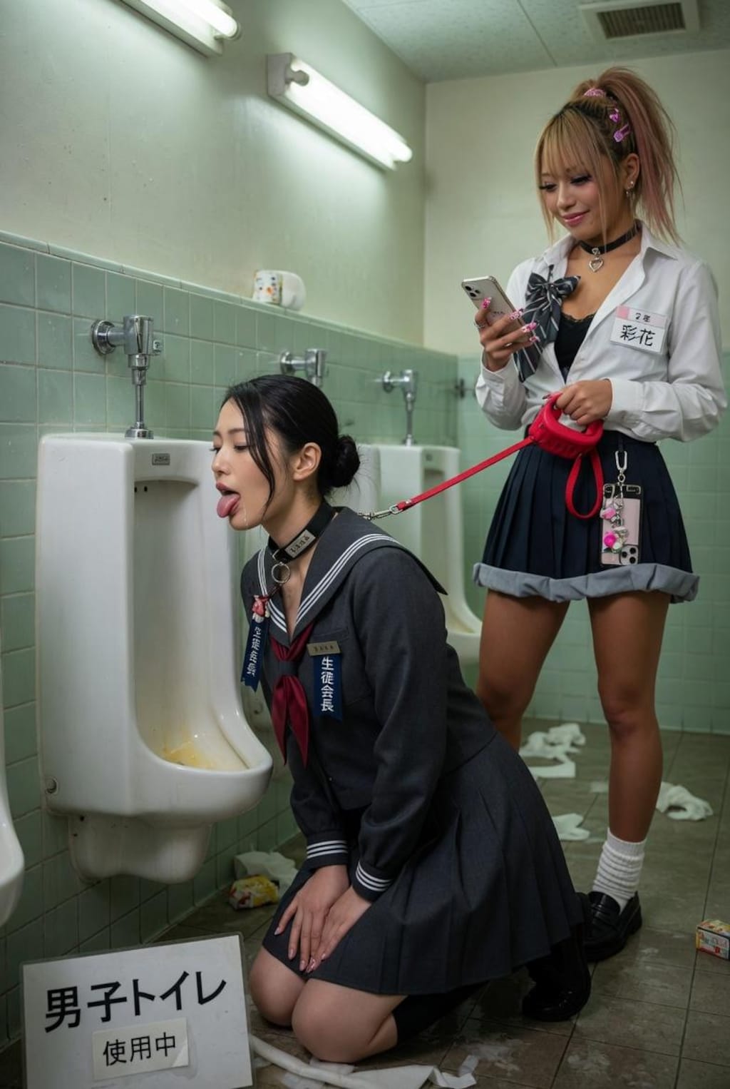 生徒会長がトイレ清掃中