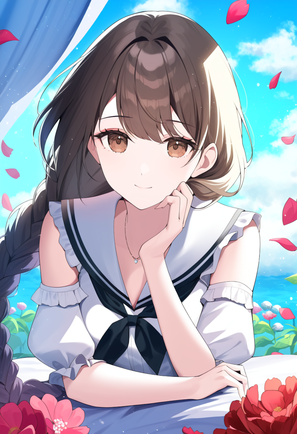 A delightful girl in a charming sailor uniform