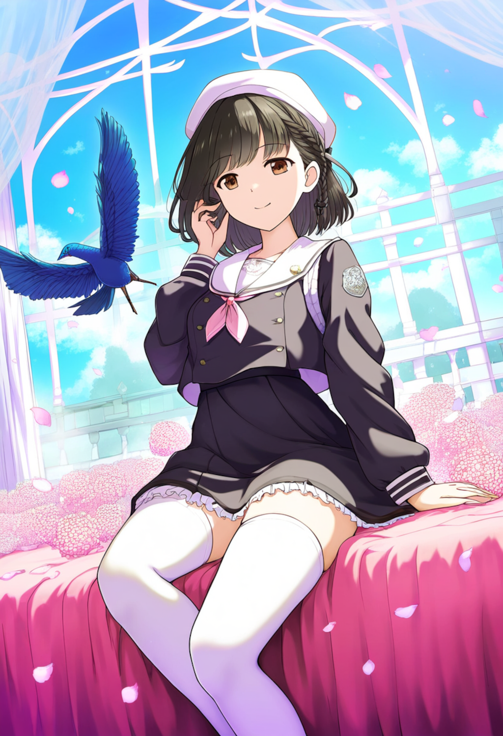 A delightful girl in a charming sailor uniform