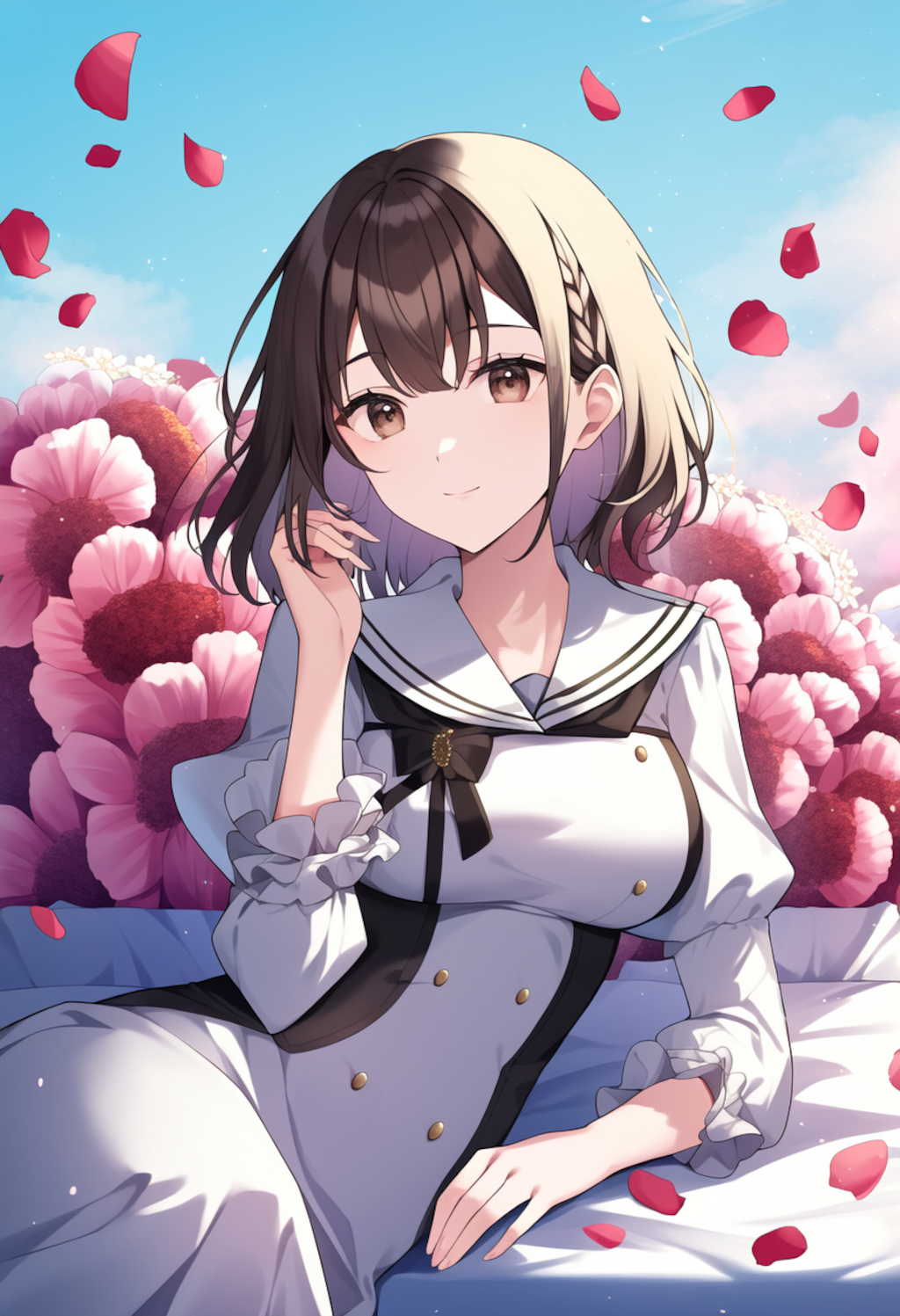 A delightful girl in a charming sailor uniform