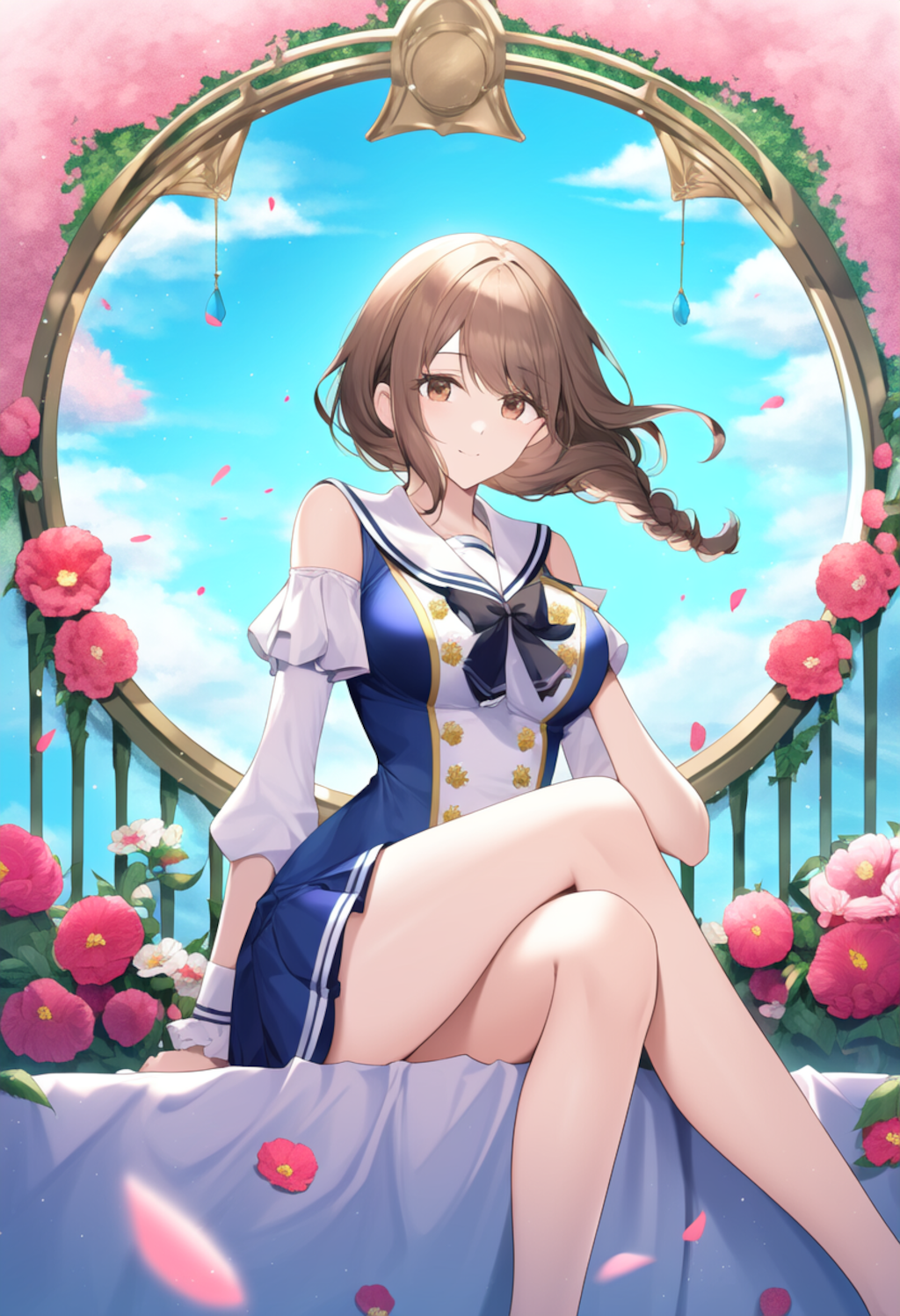 A delightful girl in a charming sailor uniform