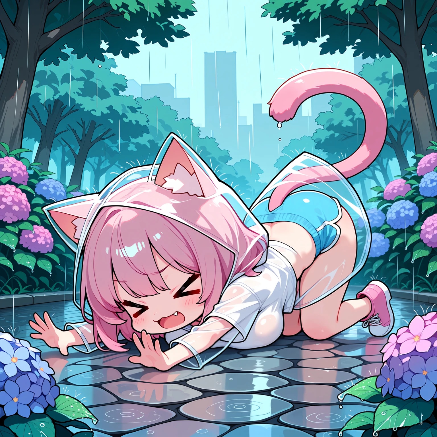 雨道でコケた　猫耳さん