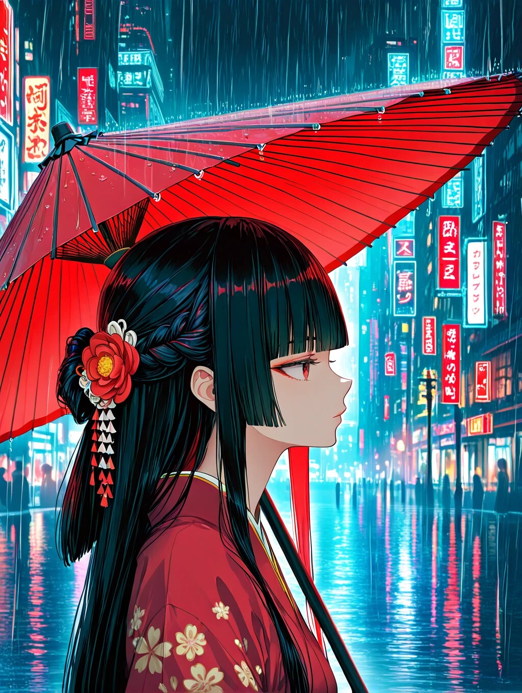 濡れ咲く紅、ネオンの夜