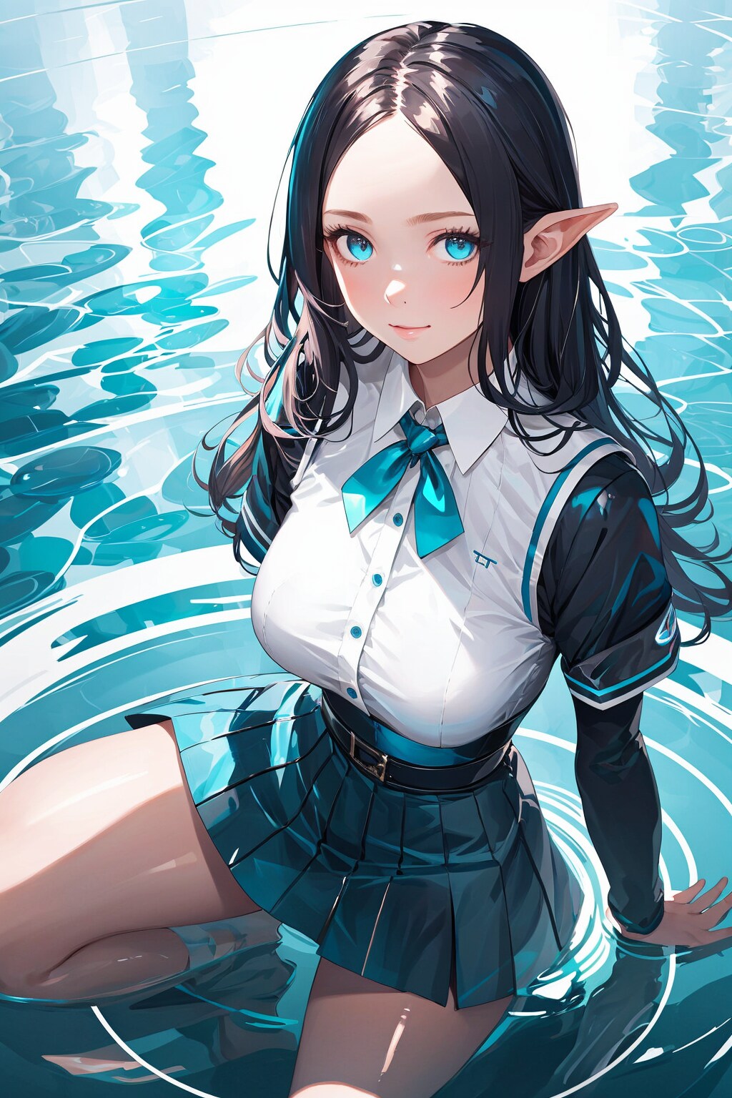 水面、制服、エルフ姉さん
