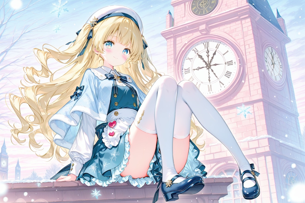 冬の時計台の少女