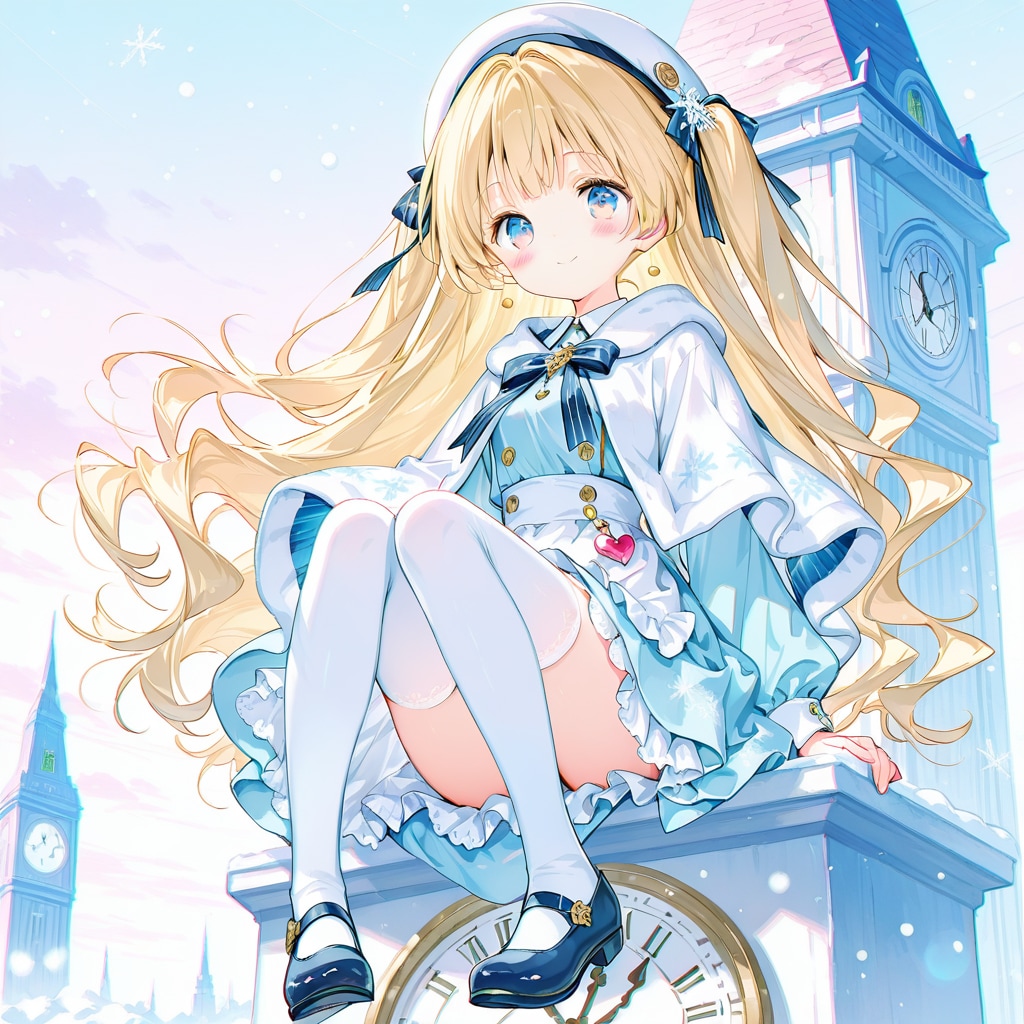 冬の時計台の少女