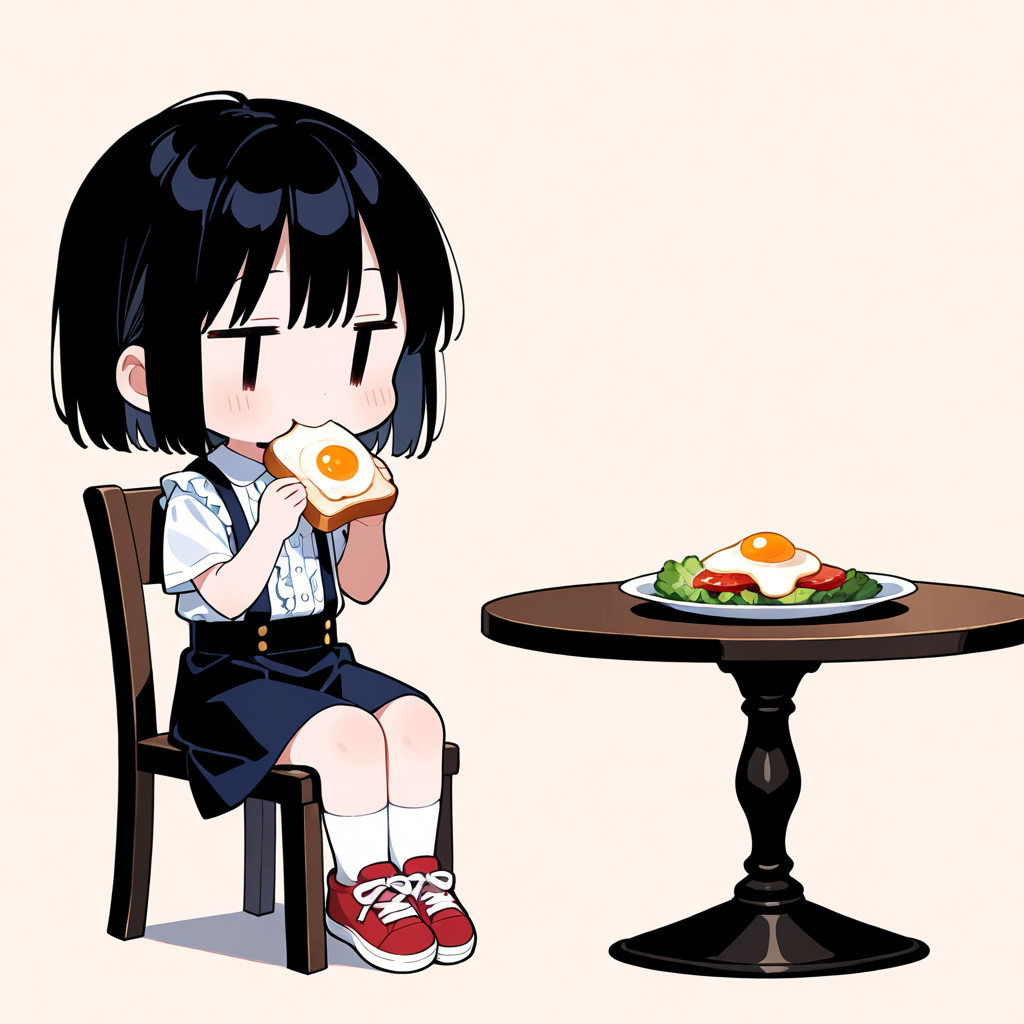 目玉焼き乗せトーストを食べる