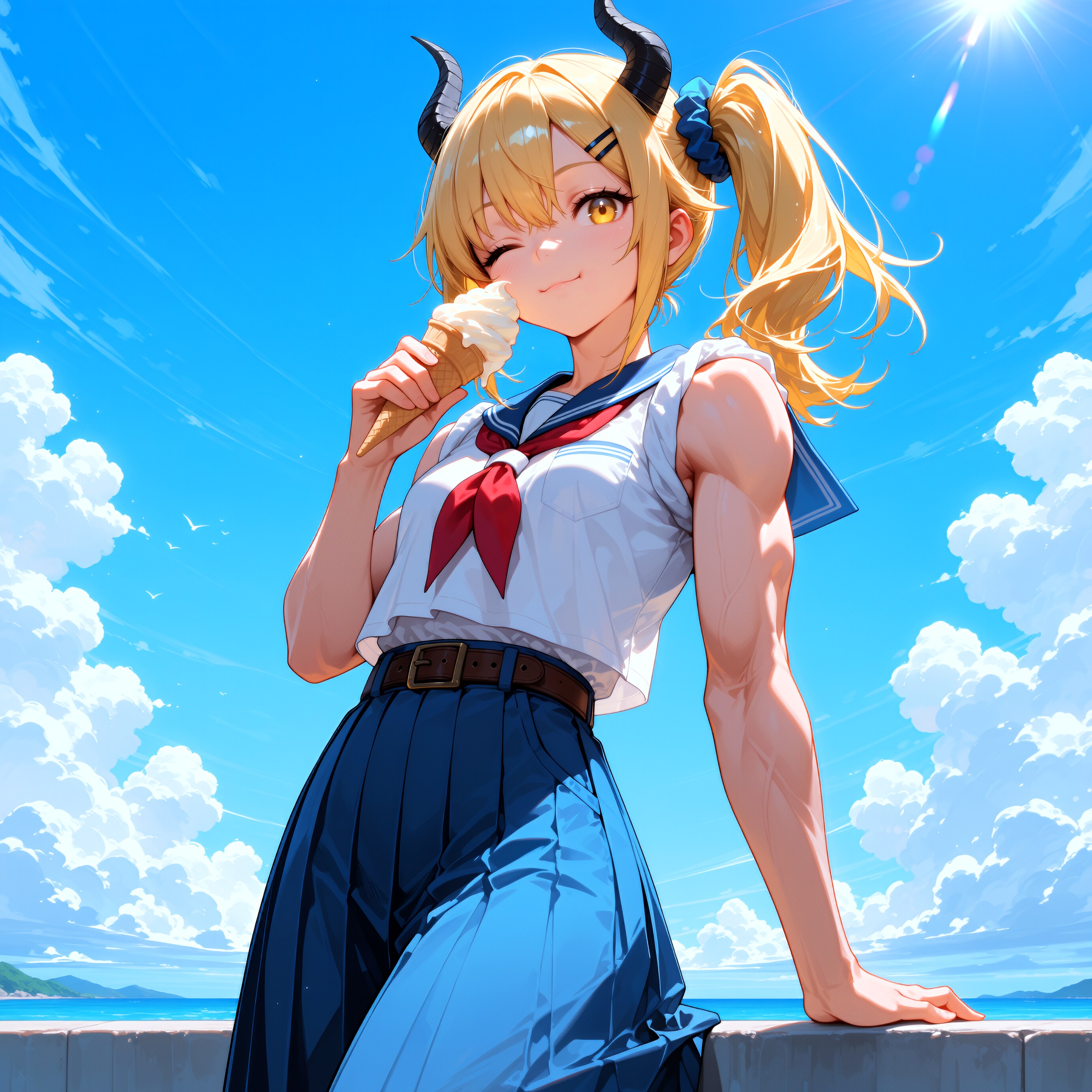 ソフトクリームを頂く女鬼高生さん | の人気AIイラスト・グラビア