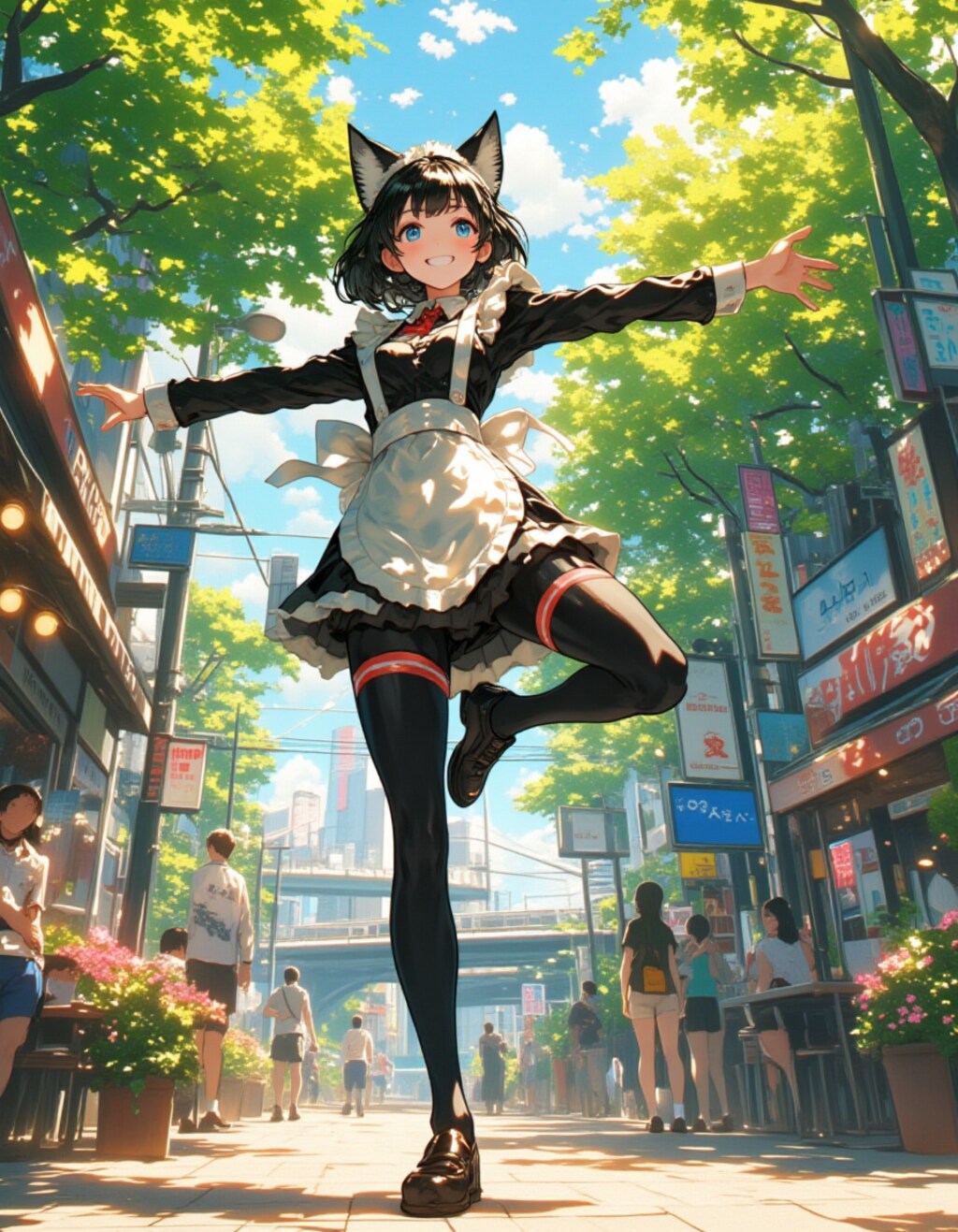 渋谷のメイドアクロバット：I字バランスの赤髪少女