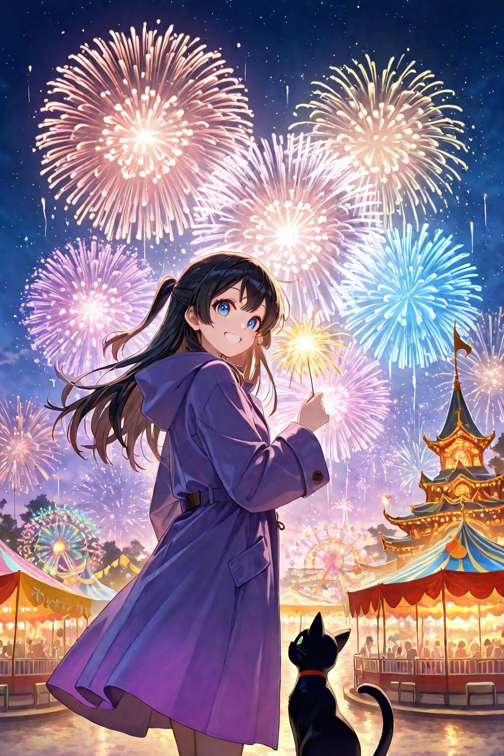 魔女と黒猫と花火