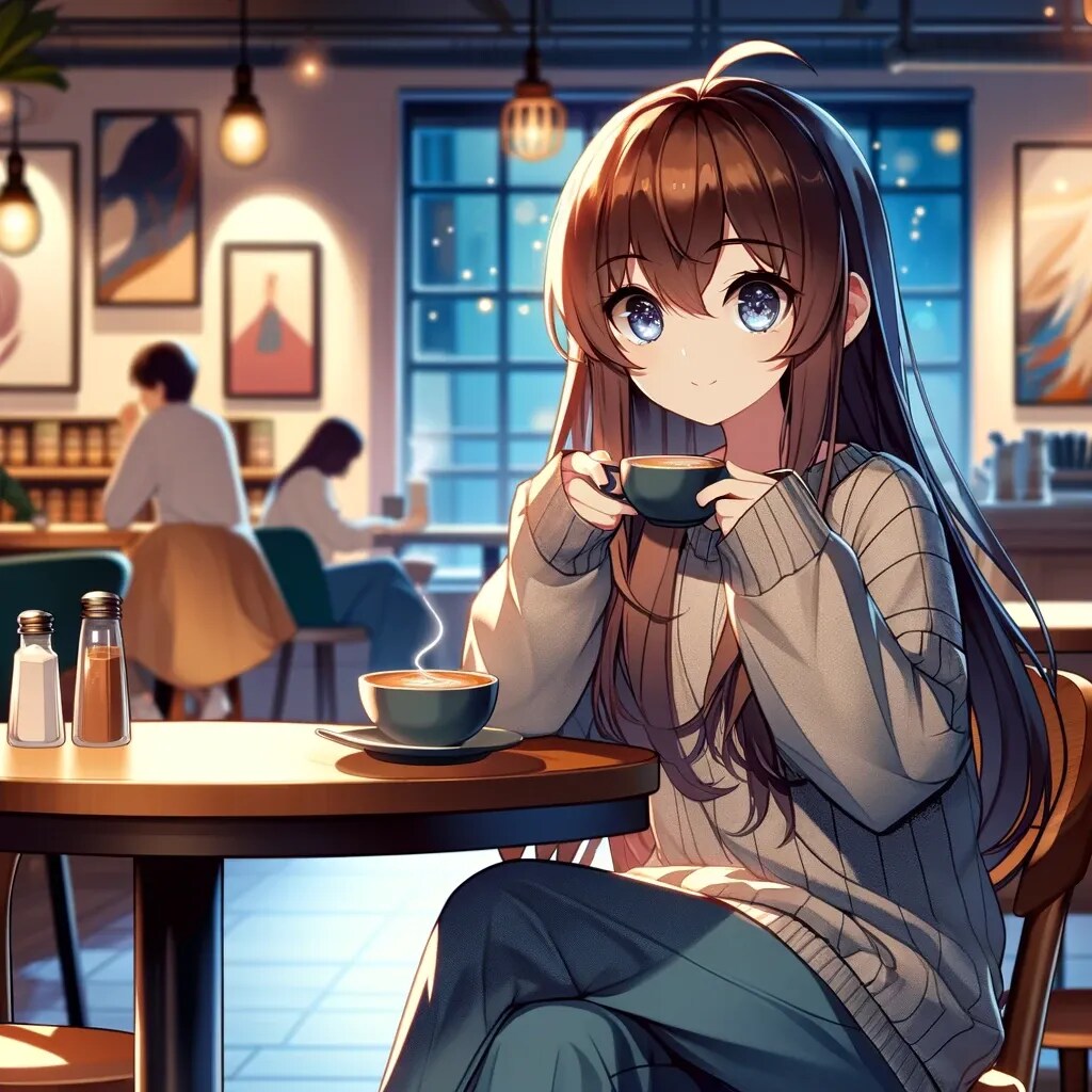 カフェでコーヒーを飲む