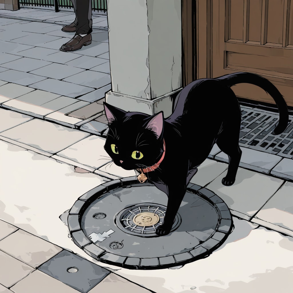 黒猫とマンホール