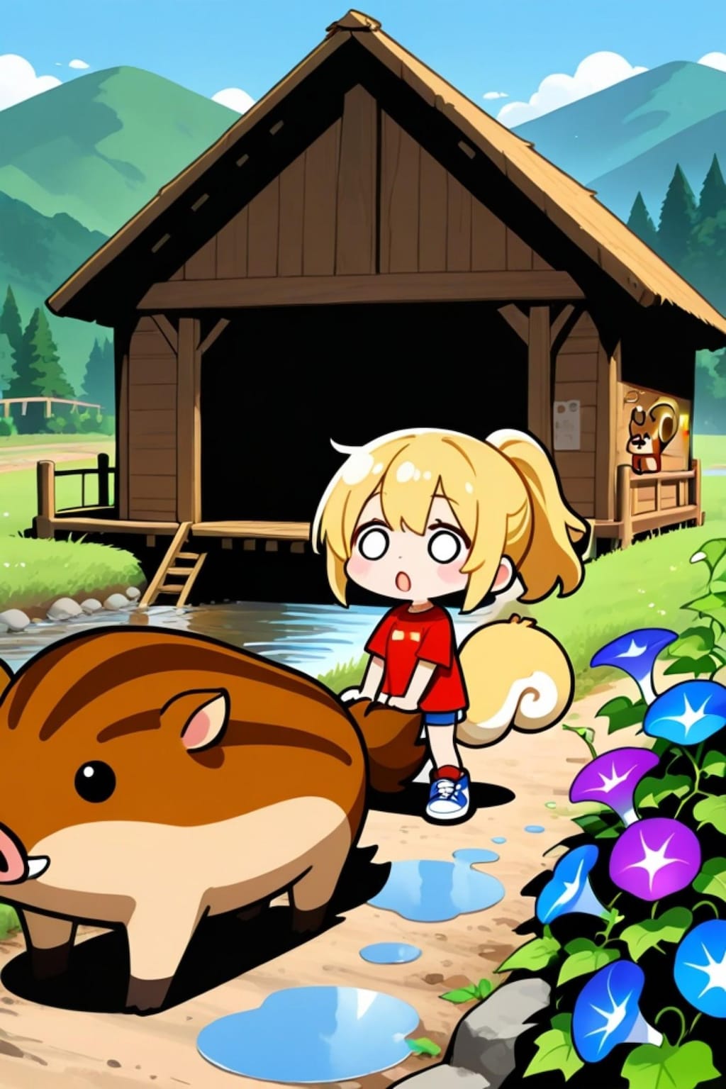 金髪ちゃんと猪
