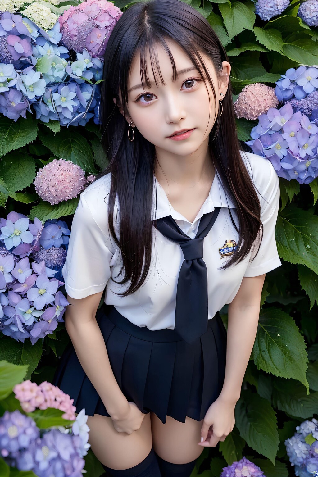 紫陽花と女子高生