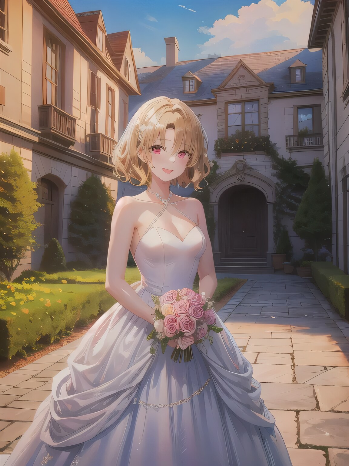 金髪ボブでウェディングドレスの少女２ | の人気AIイラスト・グラビア