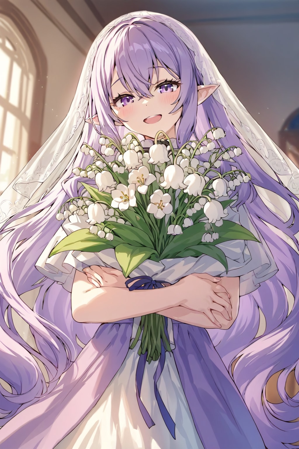 花束を持つ美少女エルフ | の人気AIイラスト・グラビア