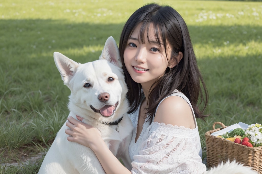 愛犬と風車の見える場所