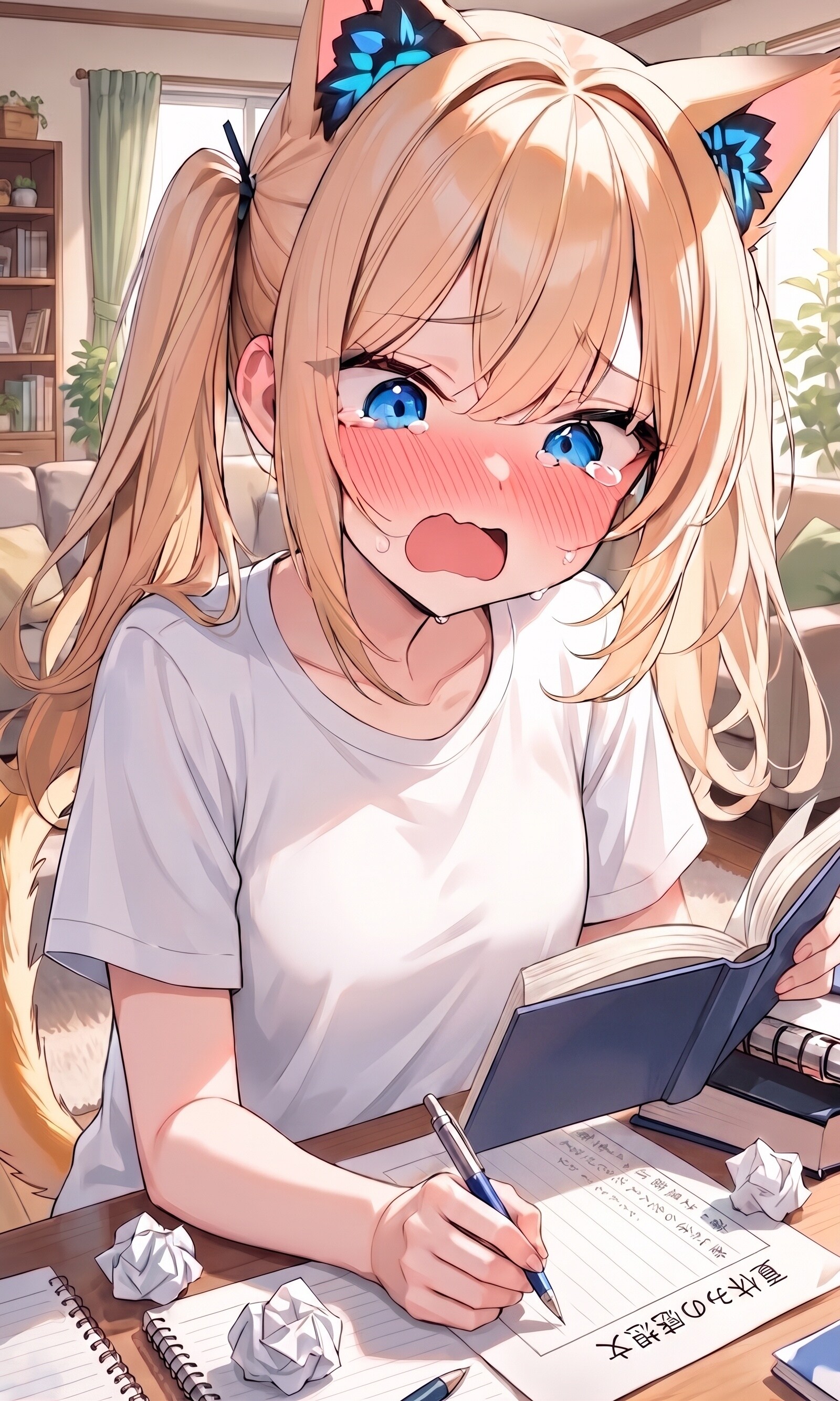 こるり「ヤー終わらーん」まや「夏休みの感想文でなんだよ」 | の人気AIイラスト・グラビア