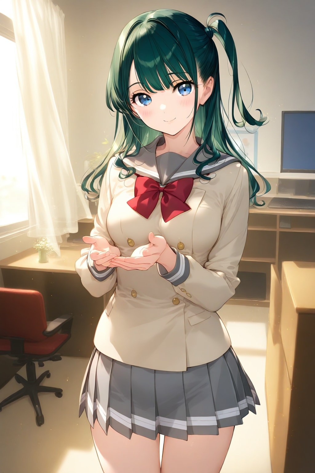 緑髪ロングちゃんはセーラー服でも輝いている
