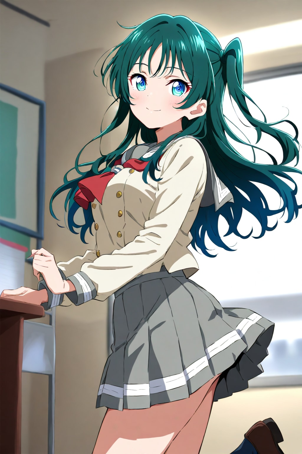 緑髪ロングちゃんはセーラー服でも輝いている