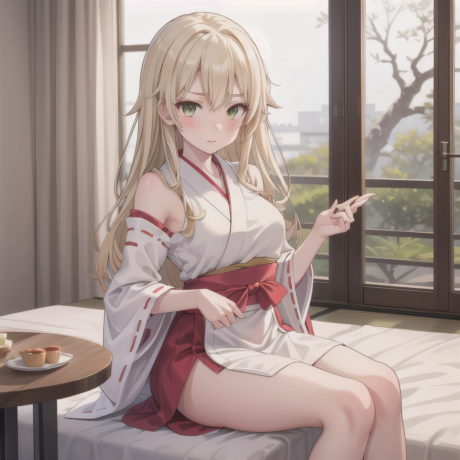 金髪ロングで巫女服の少女５ | の人気AIイラスト・グラビア