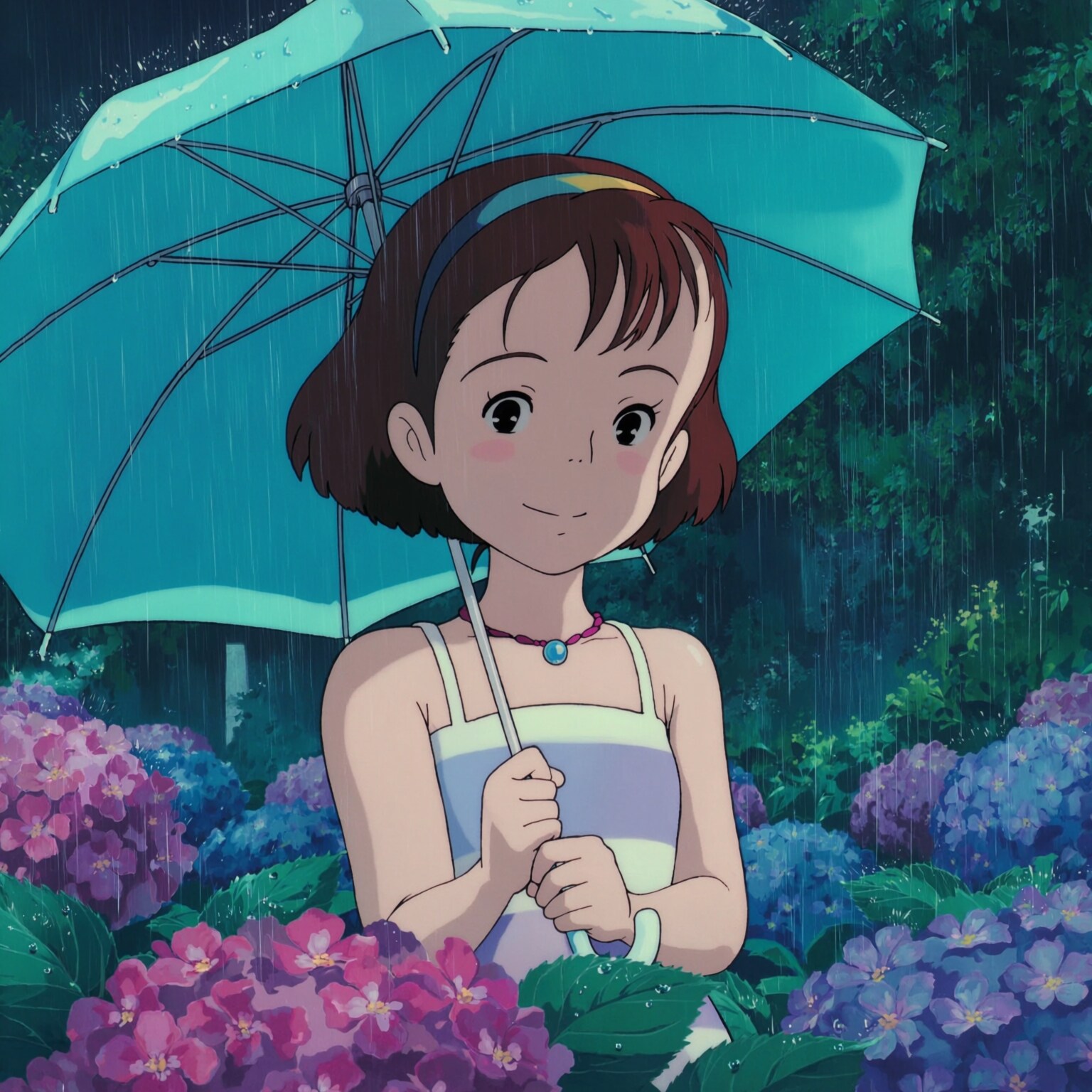 ジブリ風『雨と紫陽花』