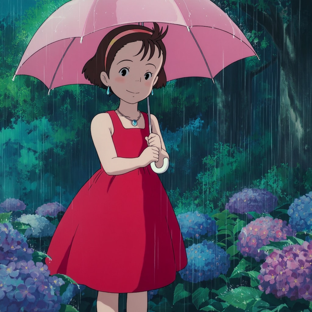 ジブリ風『雨と紫陽花』