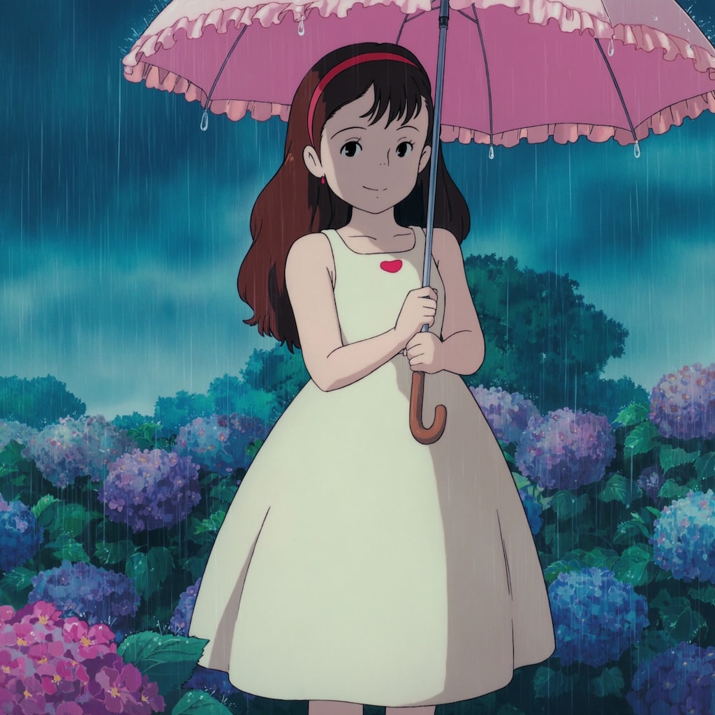 ジブリ風『雨と紫陽花』